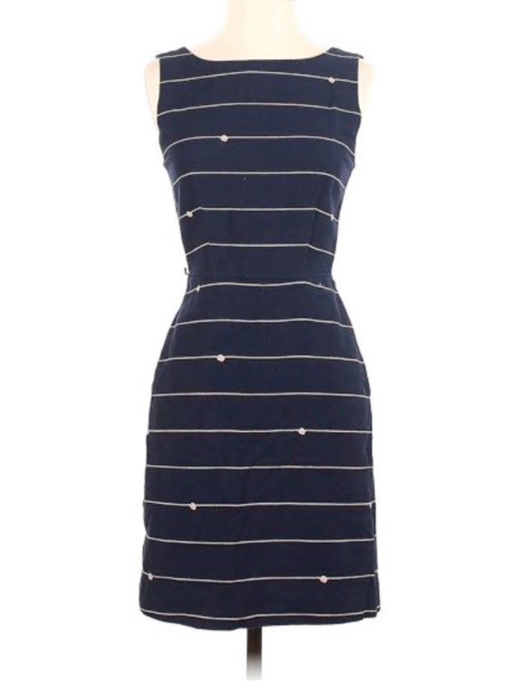 The Limited Navy and Cream Knotted Rope Striped Midi Sheath Dress